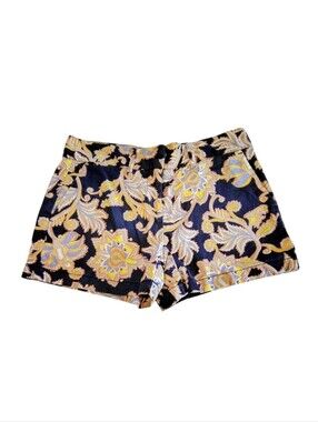 LOFT Linen and Cotton Navy Blue Yellow Pink Paisley Floral Classic Shorts Size 2